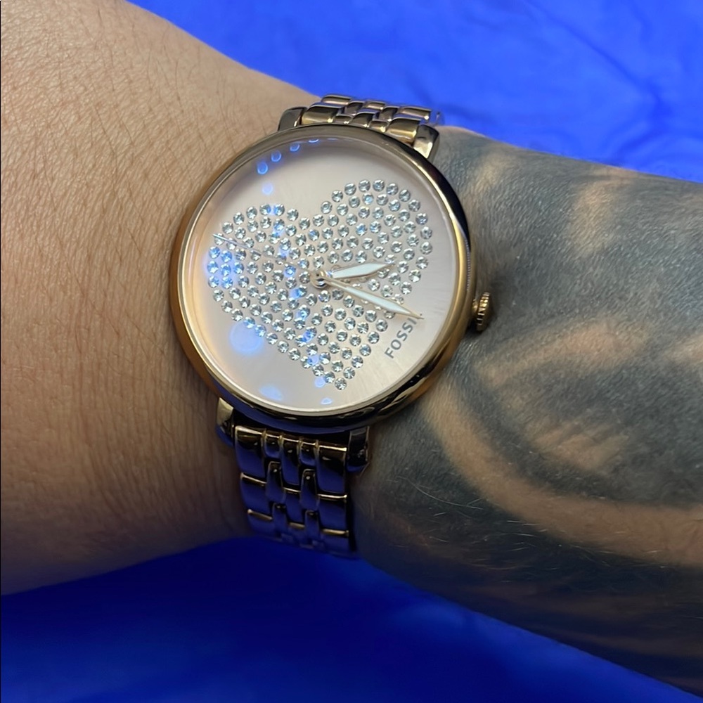 Fossil Gold Watch with Heart Design